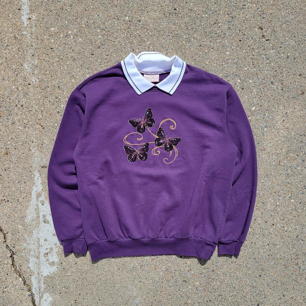 Top Stitch Women's Purple and White Sweatshirt Depop