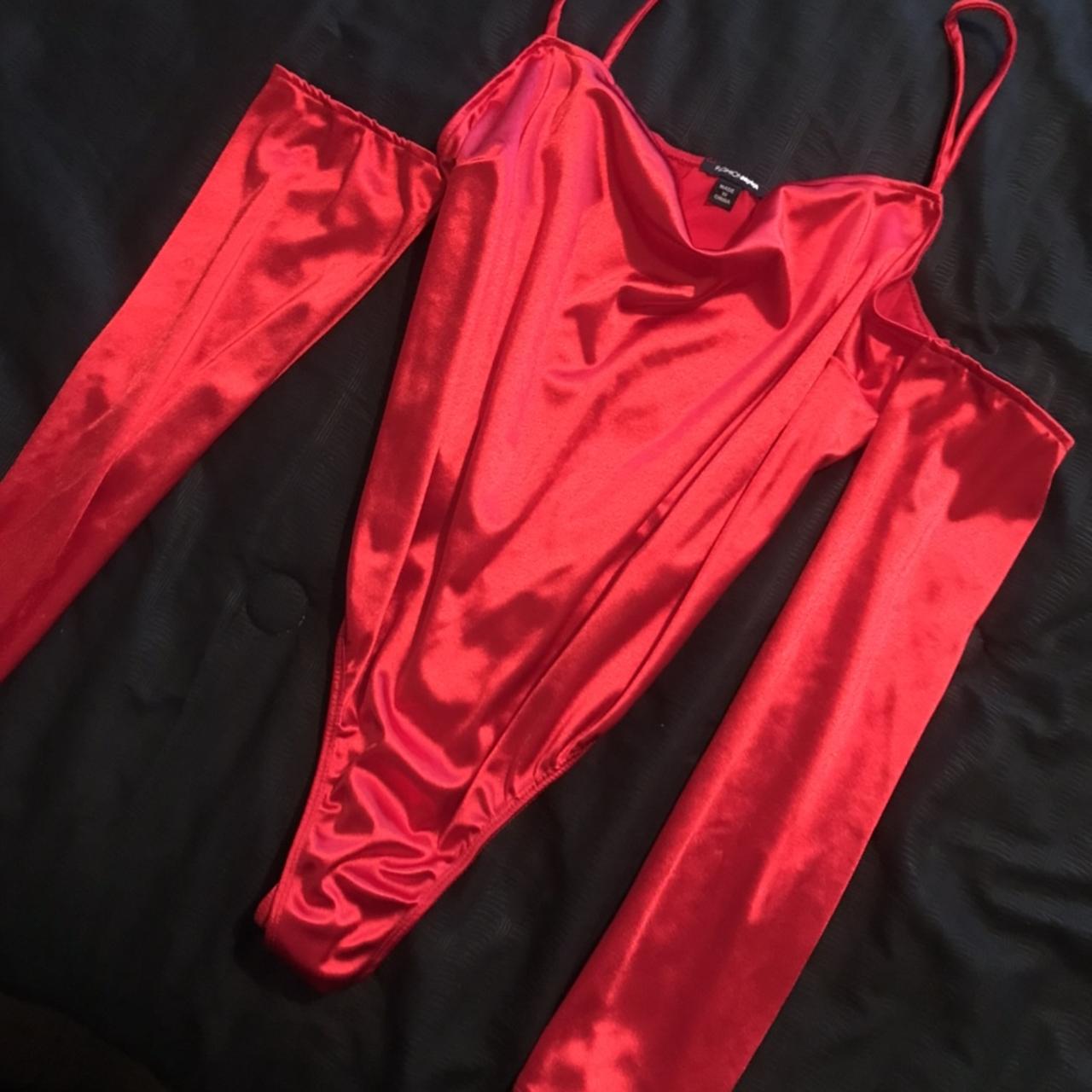 Sexy fashion nova silk bodysuit with attached... - Depop