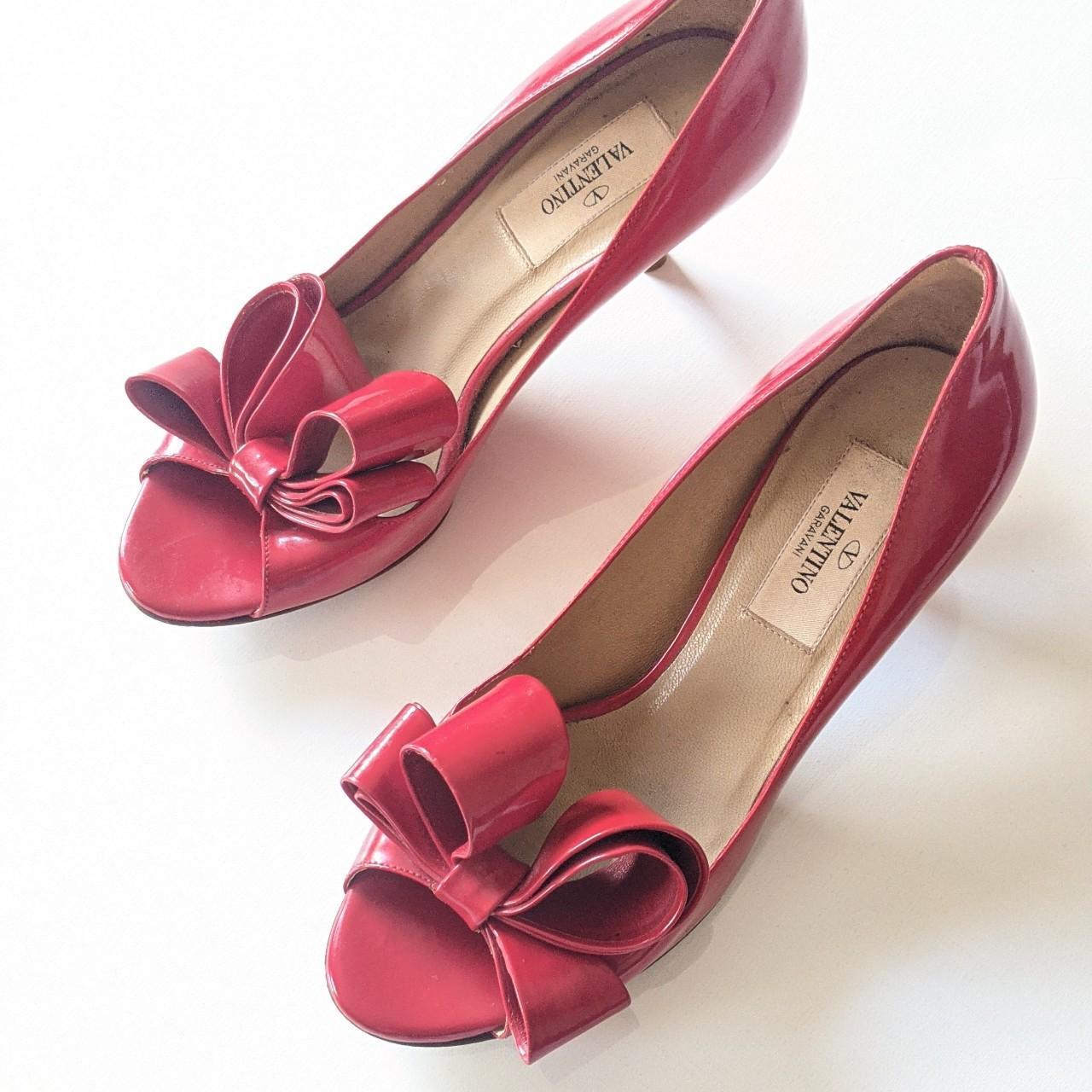 Red kitten heels by Valentino patent leather cherry... - Depop