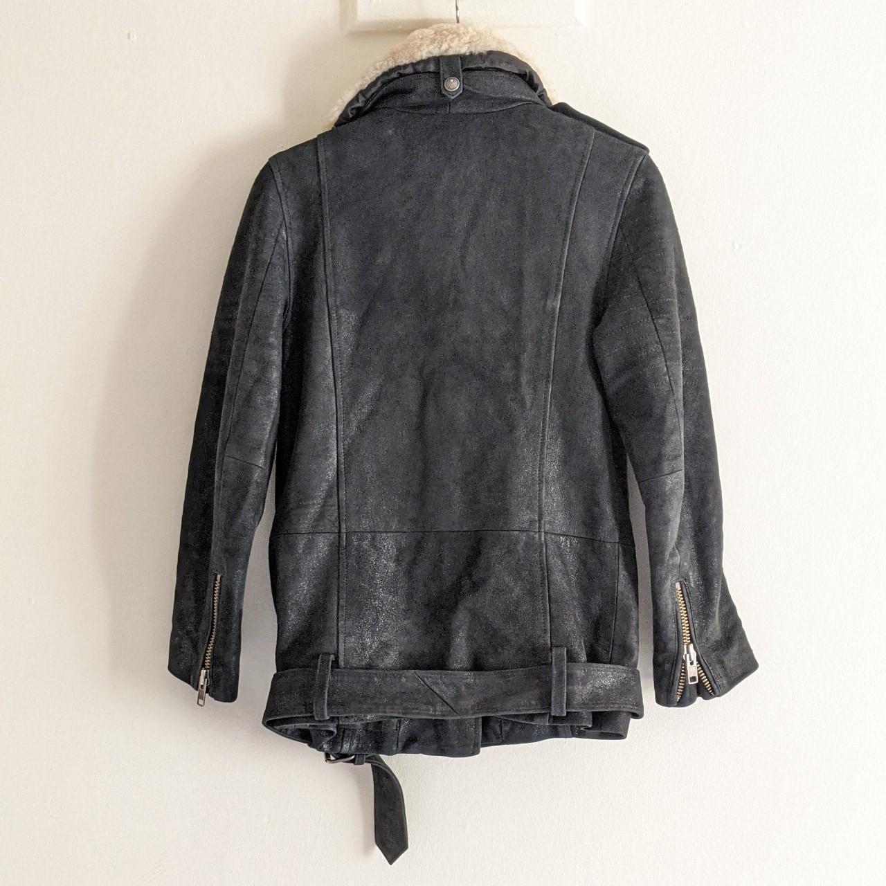 Leather jacket with Sheepskin collar by The Kooples... Depop