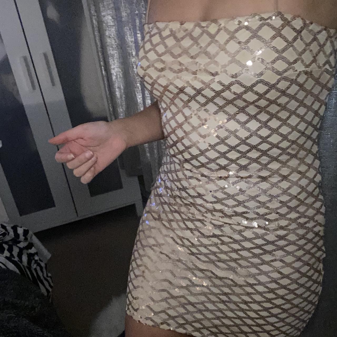 Rose gold strappy sequin 2024 straight neck bodycon dress