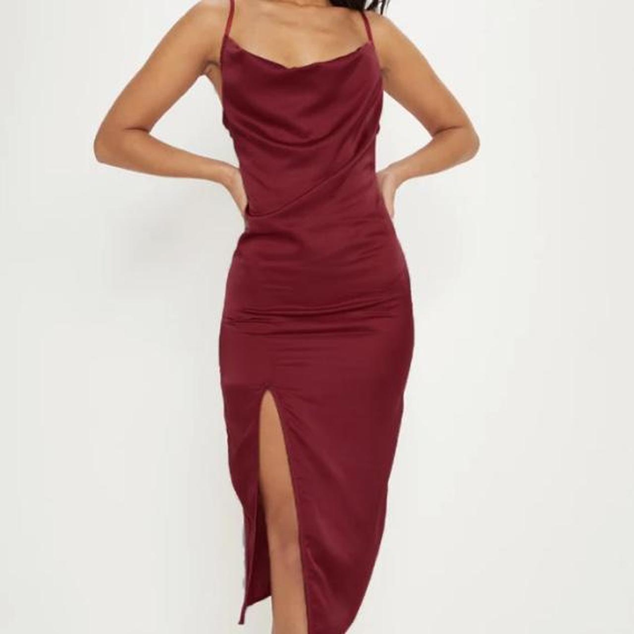 Burgundy Strappy Satin Cowl Midi Dress ️ Plt Brand Depop 0332