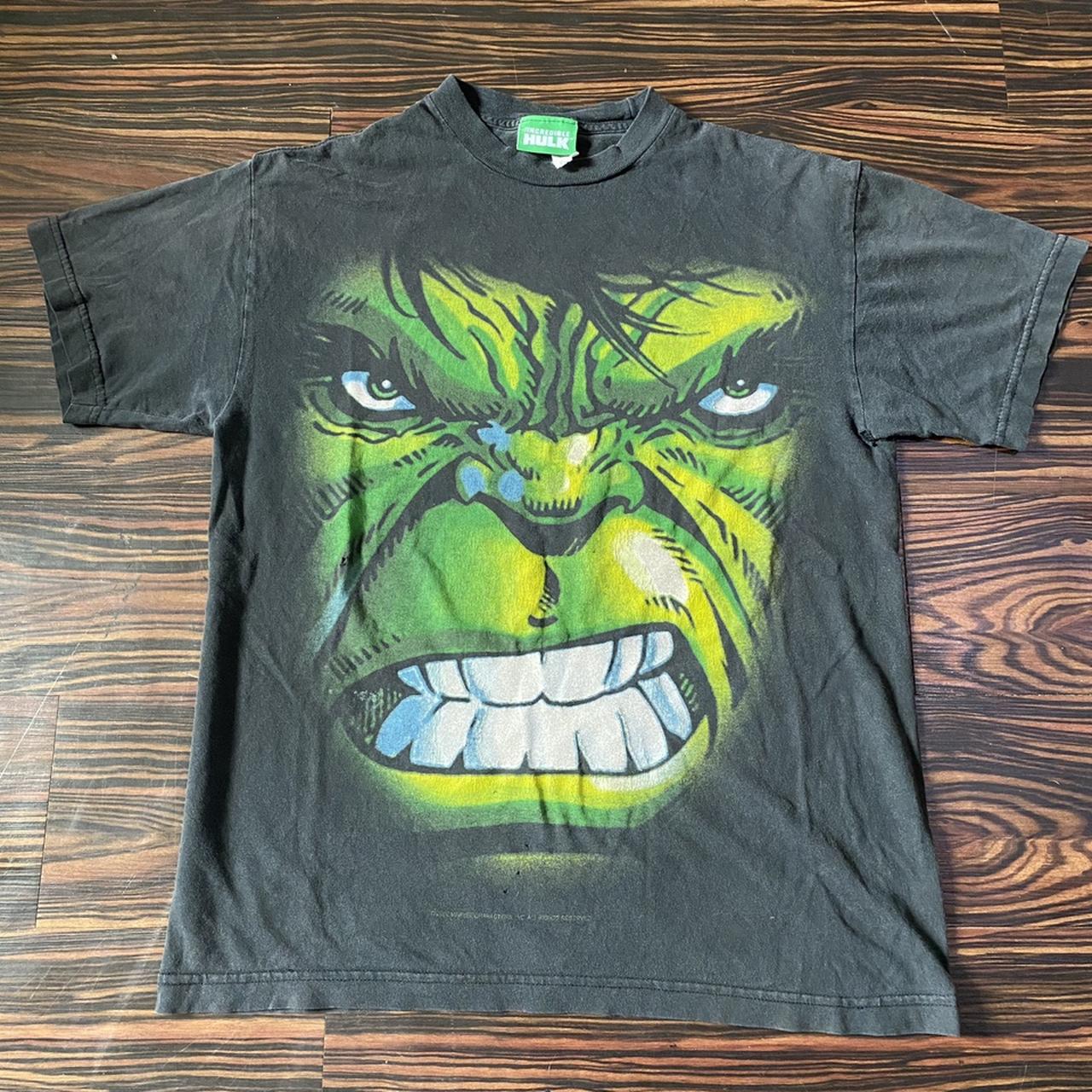 super dope big face Marvel Hulk tshirt. Shirt has a... - Depop