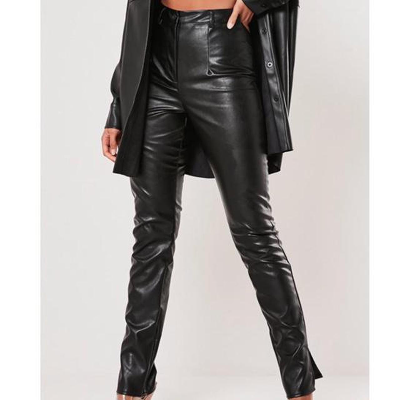 Misguided Faux Leather Split Hem Size 12 Tall Pants. - Depop