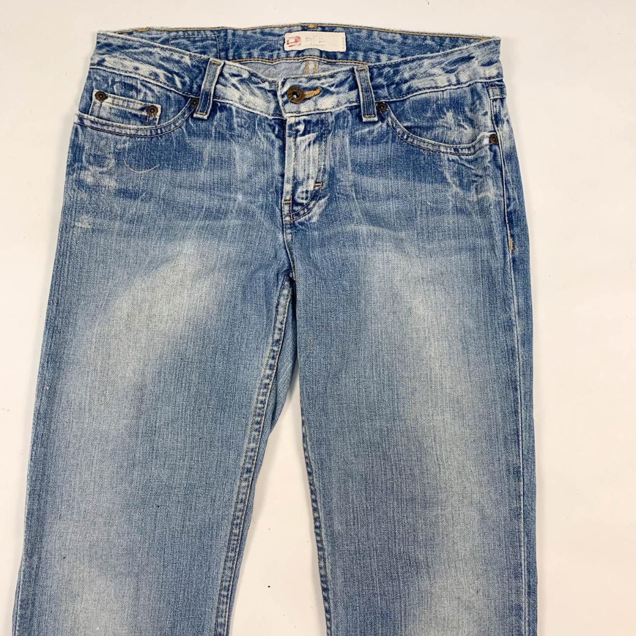 Vintage distressed blue low rise bootcut flare jeans... - Depop