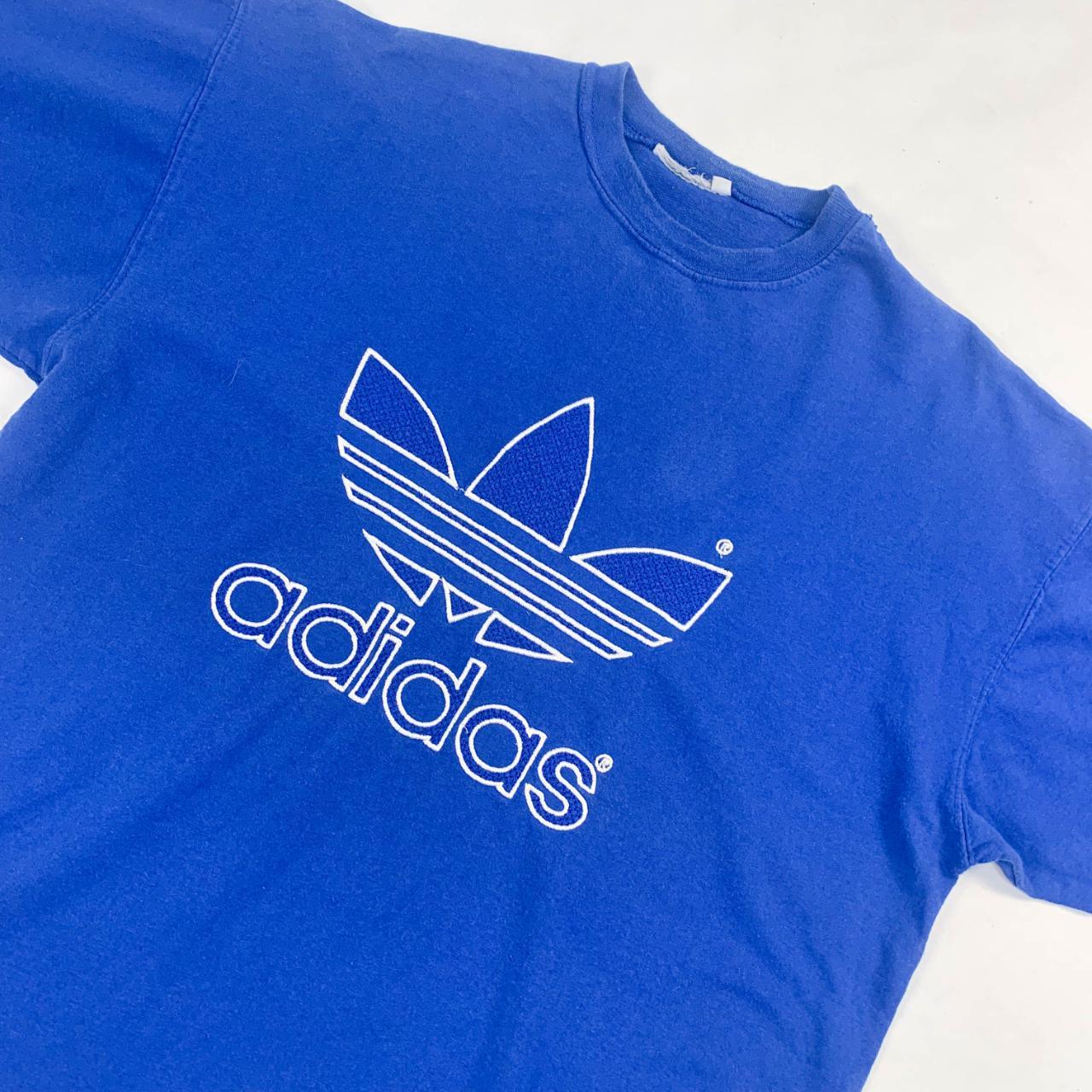 Vintage blue Adidas embroidery logo t-shirt. A... - Depop