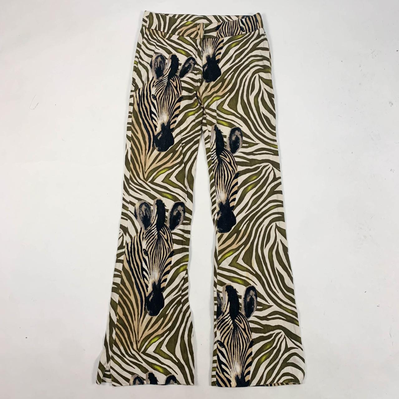 Vintage brown and white zebra print low rise bootcut... - Depop