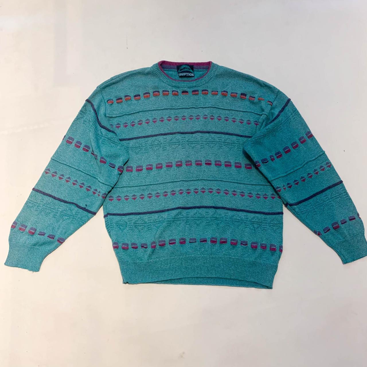 Vintage blue colourful stripe knit jumper. A really... - Depop