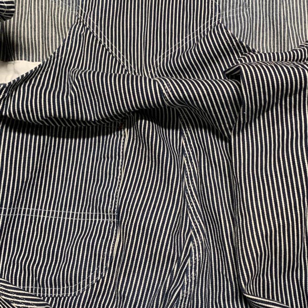 vintage y2k blue and white striped oversize denim... - Depop