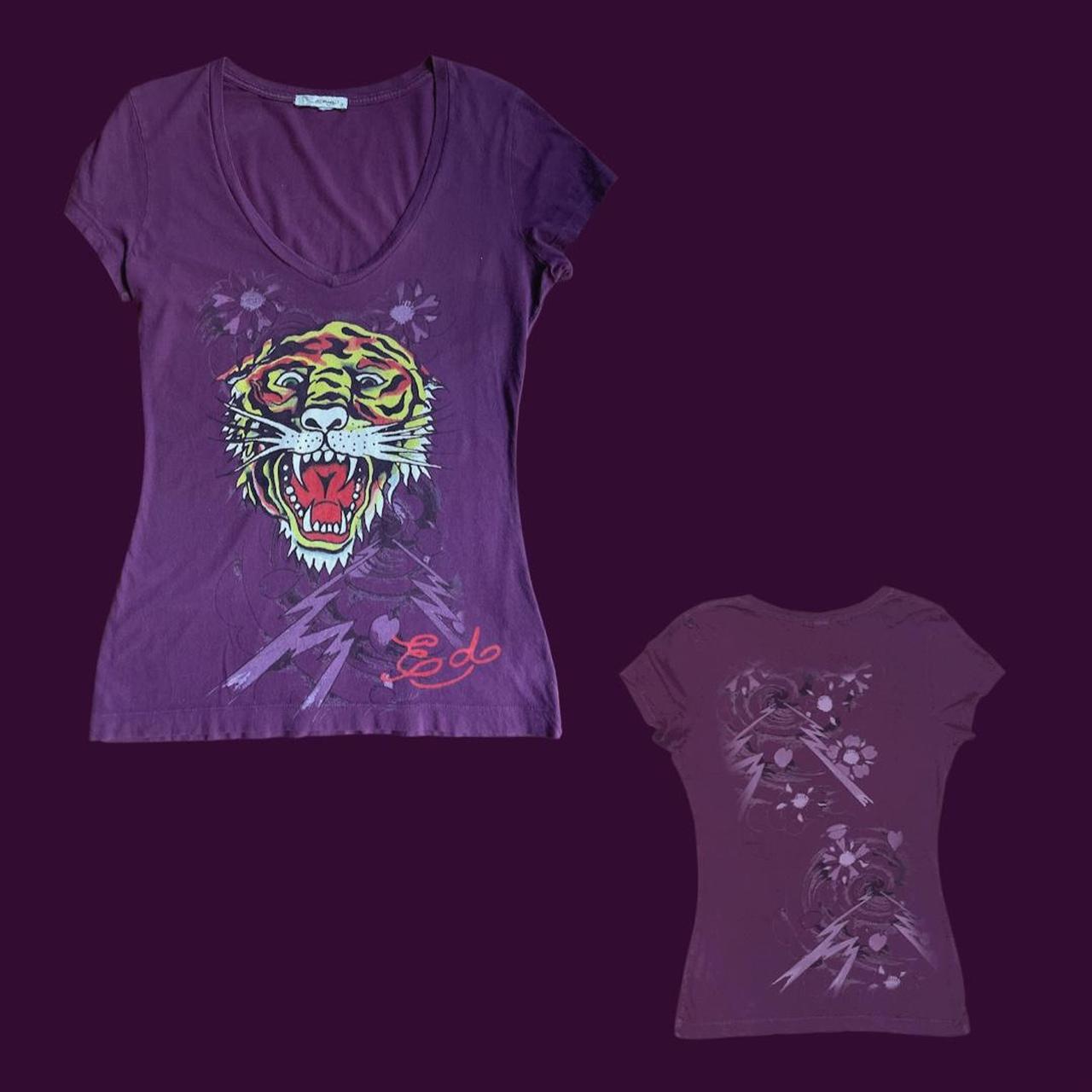 Early 2000s Ed Hardy “tiger” print, purple tshirt.... Depop