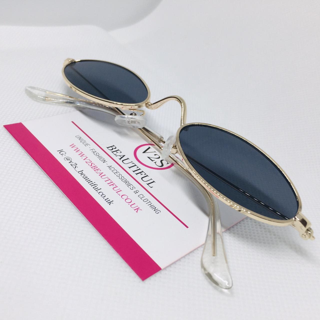 Small Round Black And Gold Sunglasses Glasses... - Depop