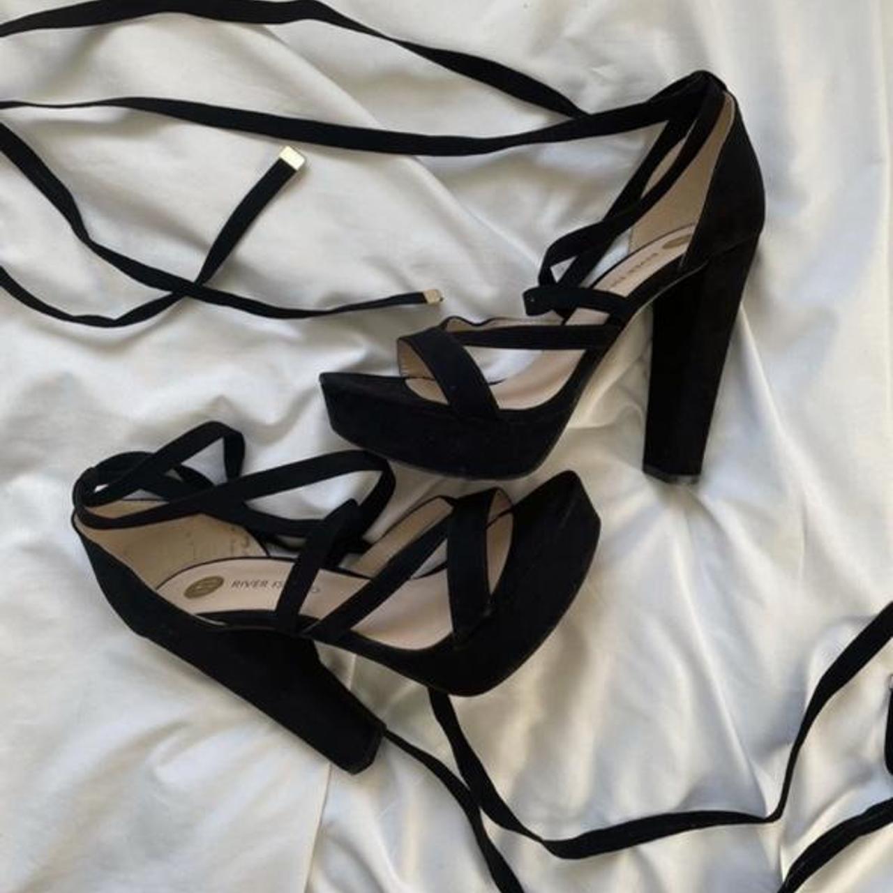 Black strappy heels. the strap is cut shorter... - Depop