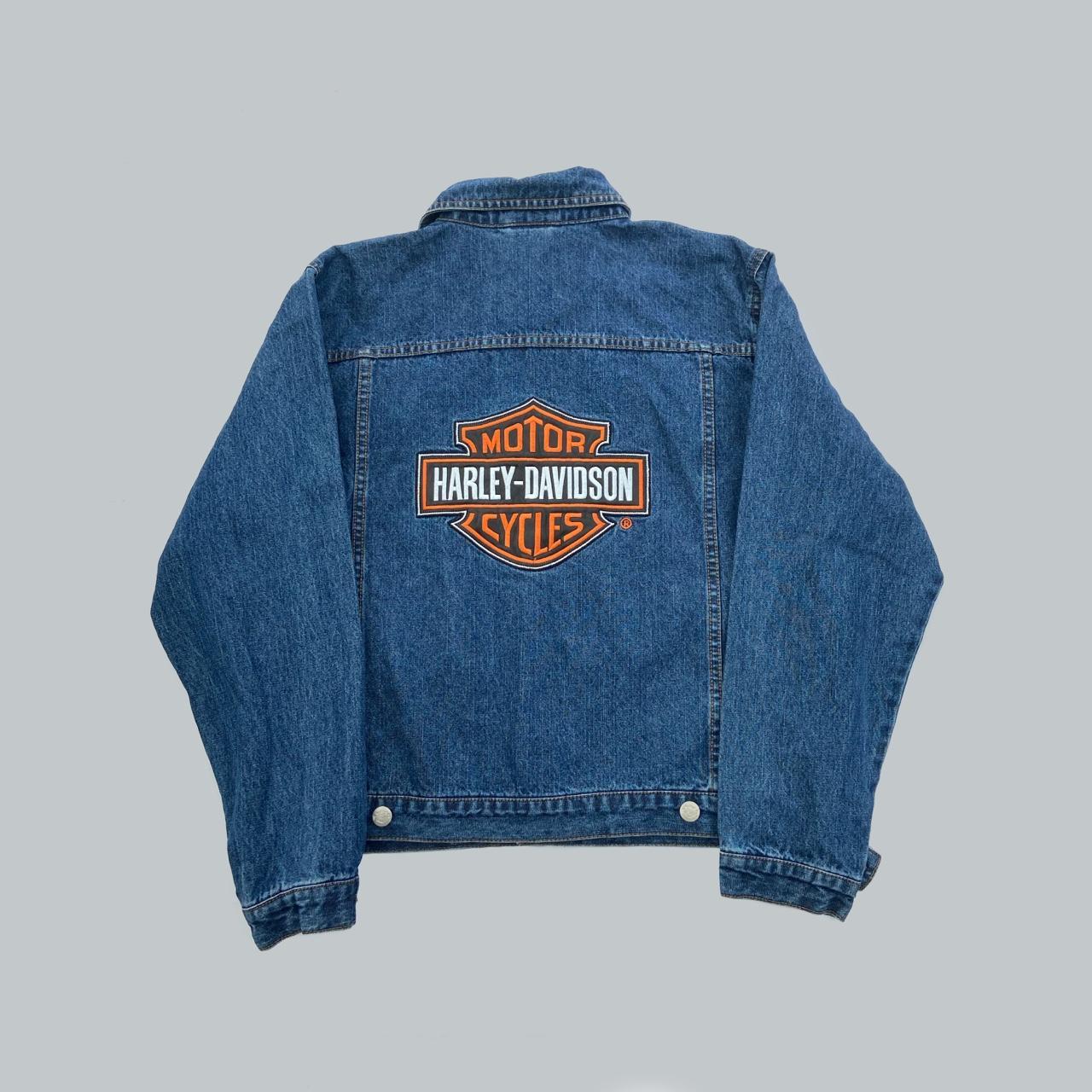 Harley Davidson denim jacket Mid blue with the... - Depop