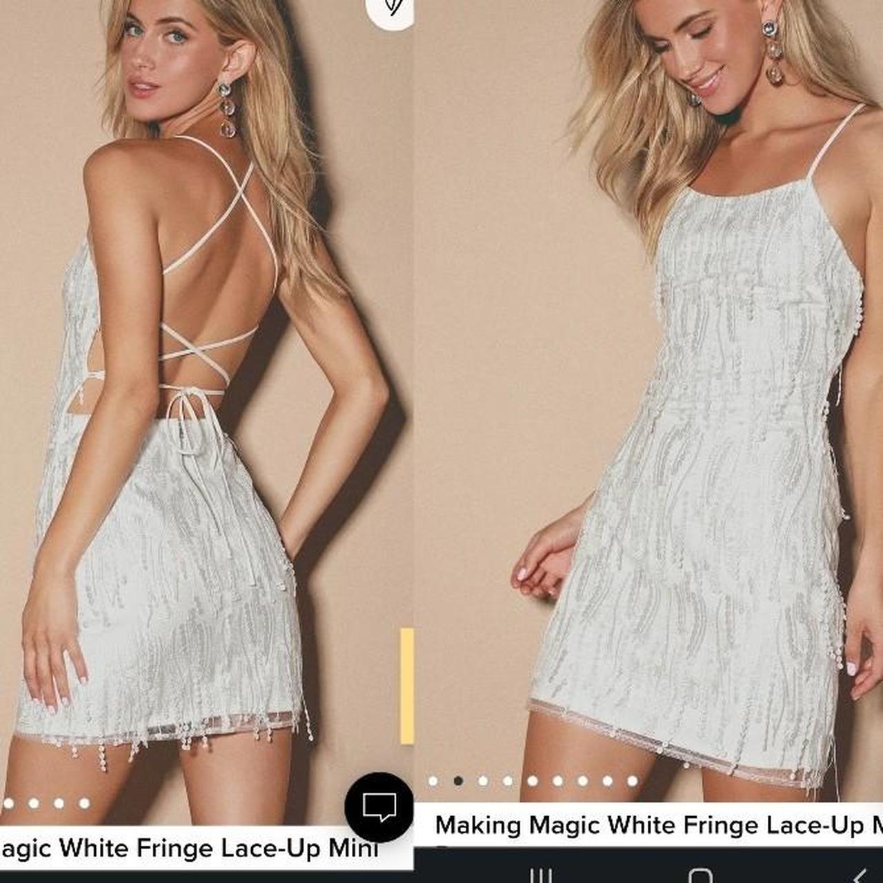 Making Magic White Fringe Lace-Up Mini Dress