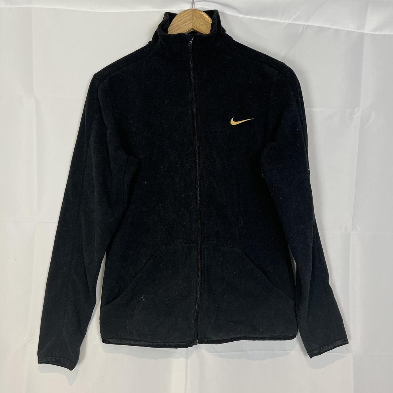 Y2K Nike fleece full zip up black with gold swoosh... - Depop