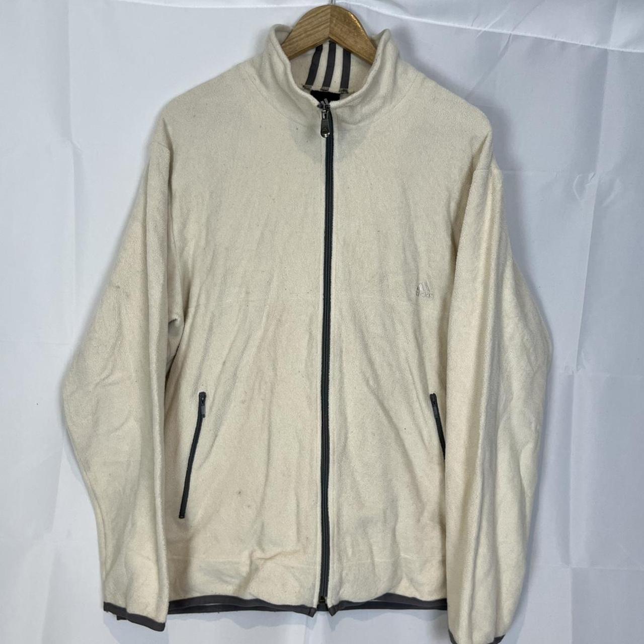 Y2K adidas fleece cream white and grey stripes mens... - Depop