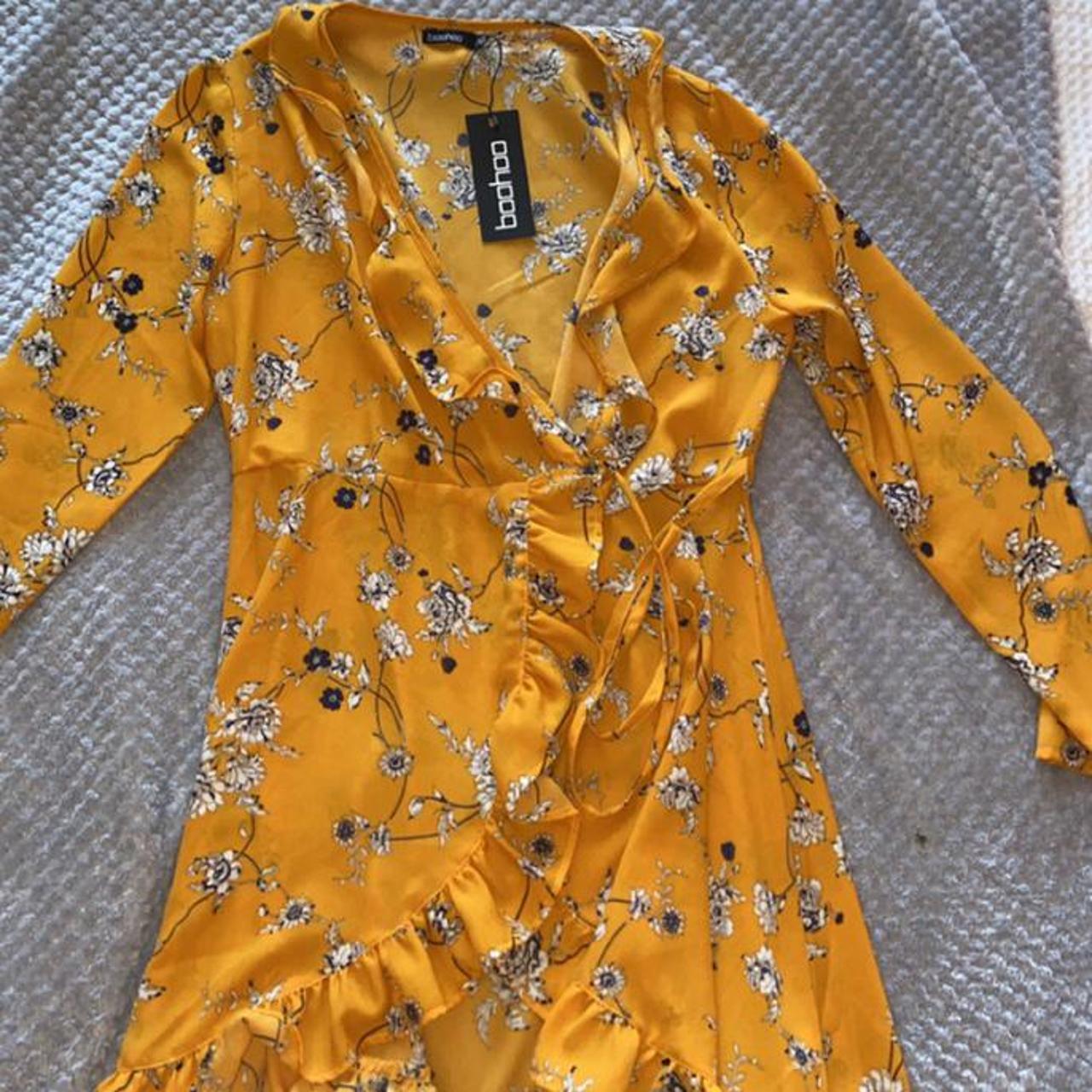 Boohoo mustard wrap dress. Floral print. Size 14, ... - Depop