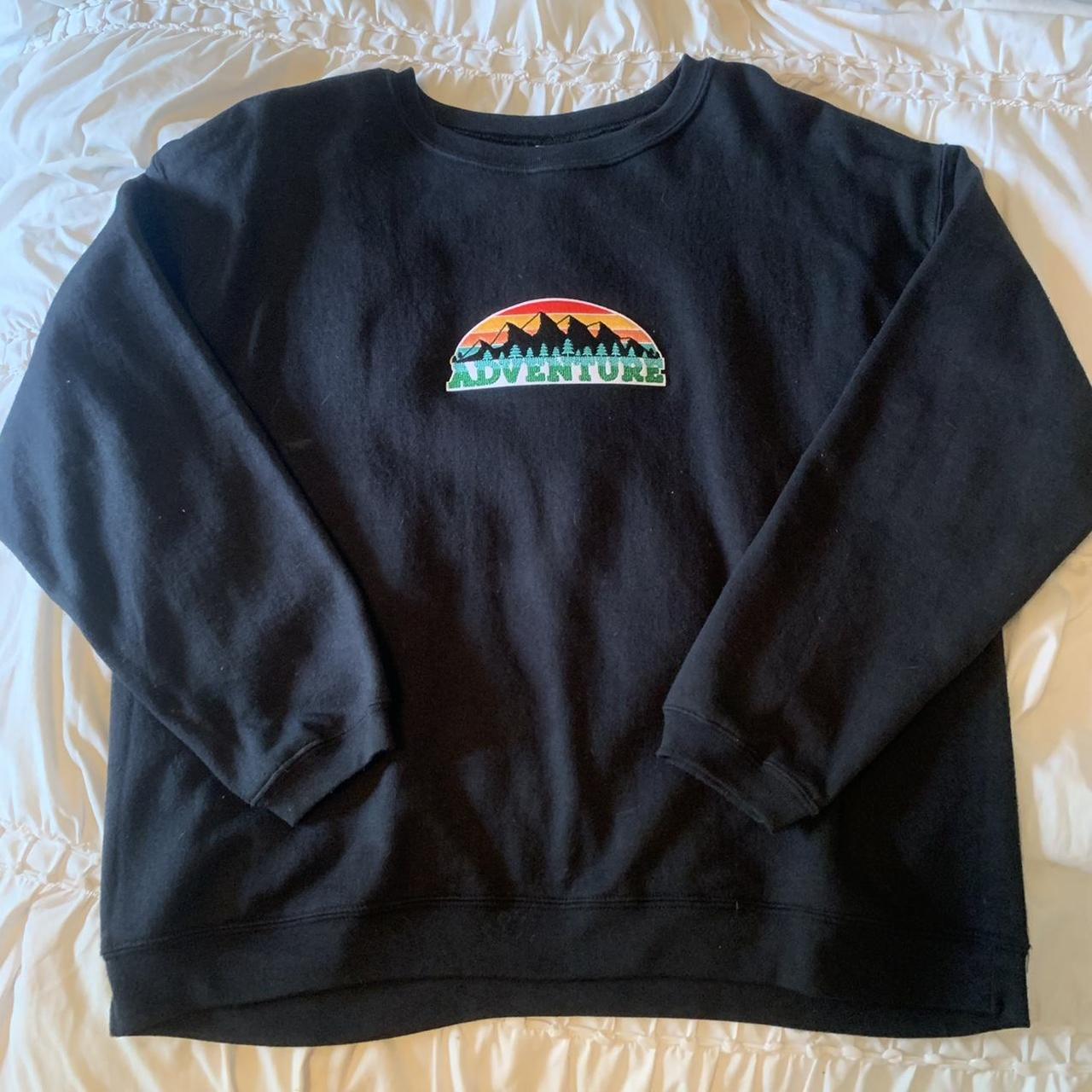 Black oversized sweatshirt with “Adventure”... - Depop