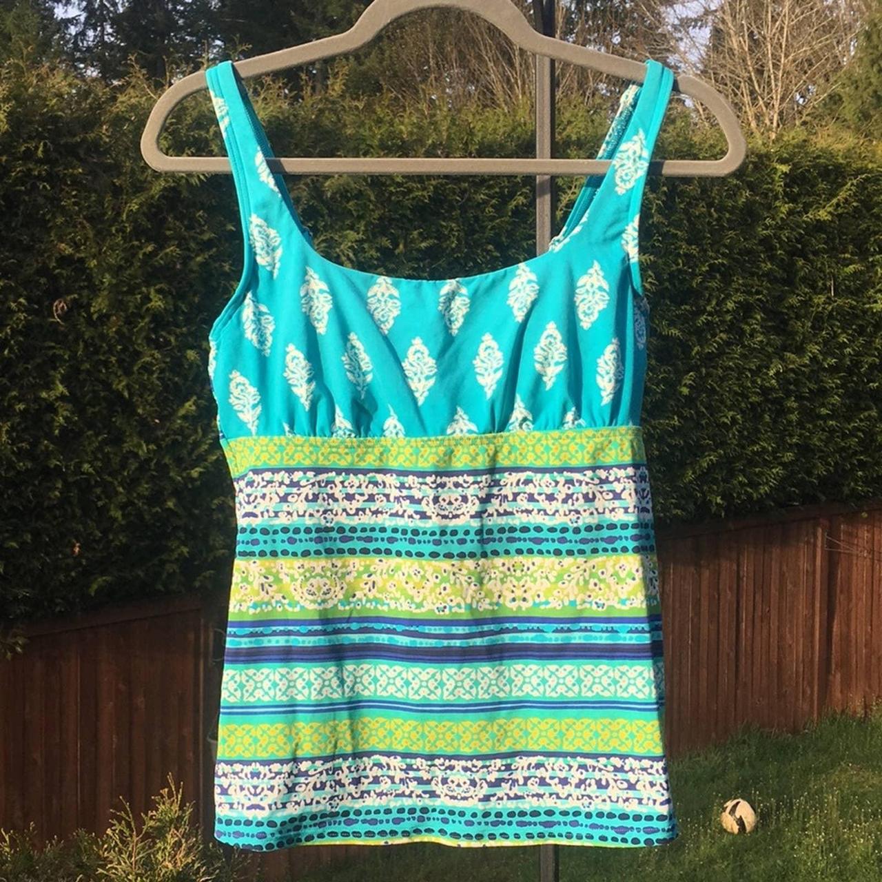 Lands End Tankini 6 BL square neck scuba blue... - Depop