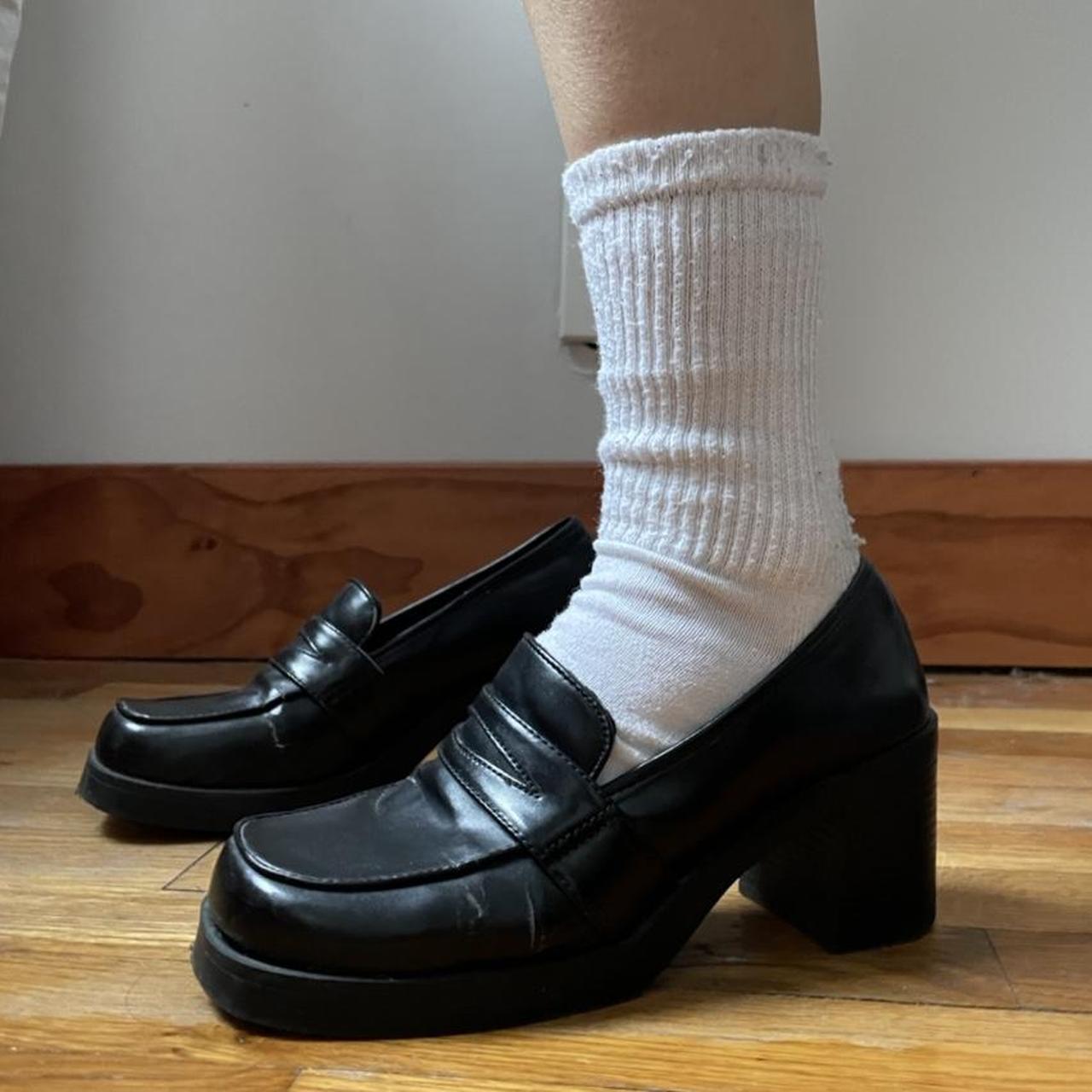 BLACK LEATHER VINTAGE CHUNKY LOAFER. / CLOG / MULE /... - Depop