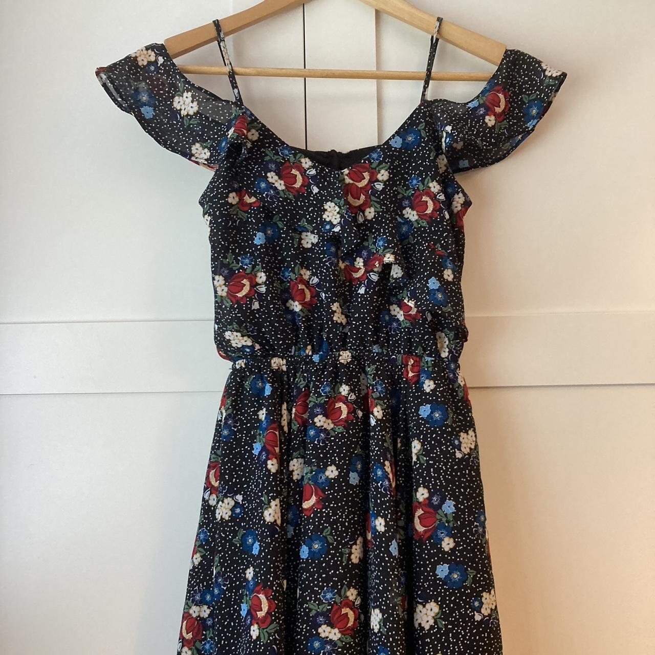 Black Floral New Look Mini Dress Girls Age 13 Ish - Depop