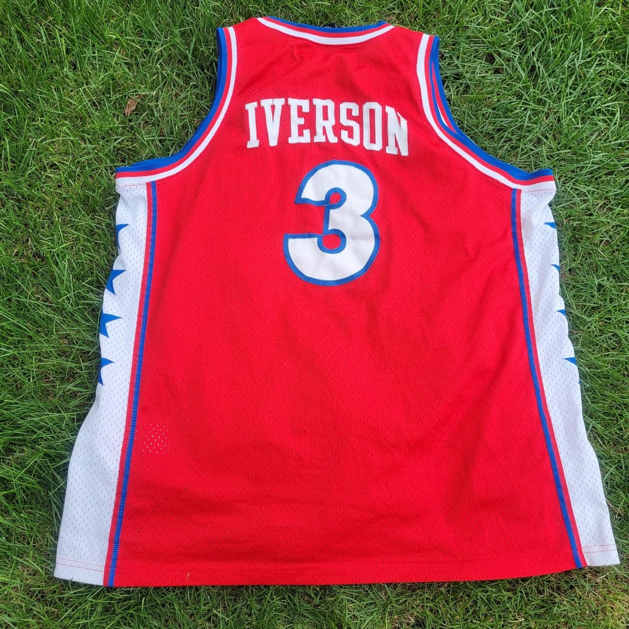 Vintage 90s Iverson Sixers Star Jersey Size XXL -... - Depop