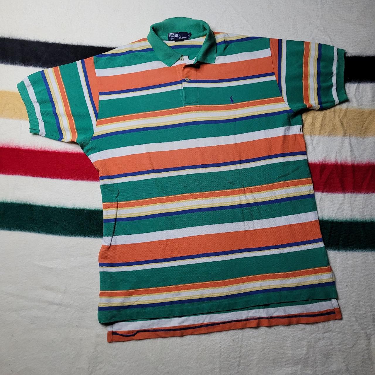 Vintage 90s Striped Polo Shirt Free Shipping USA... - Depop