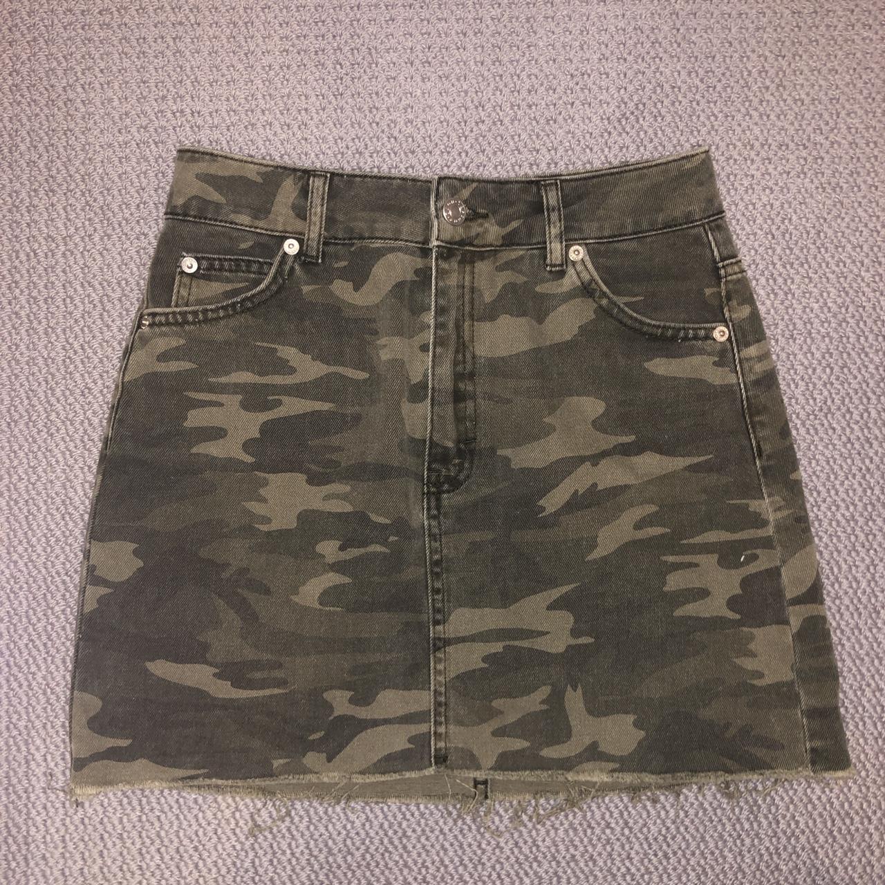 Topshop Pink Camo Denim Skirt Large Sequin Elastic Mini Skirt