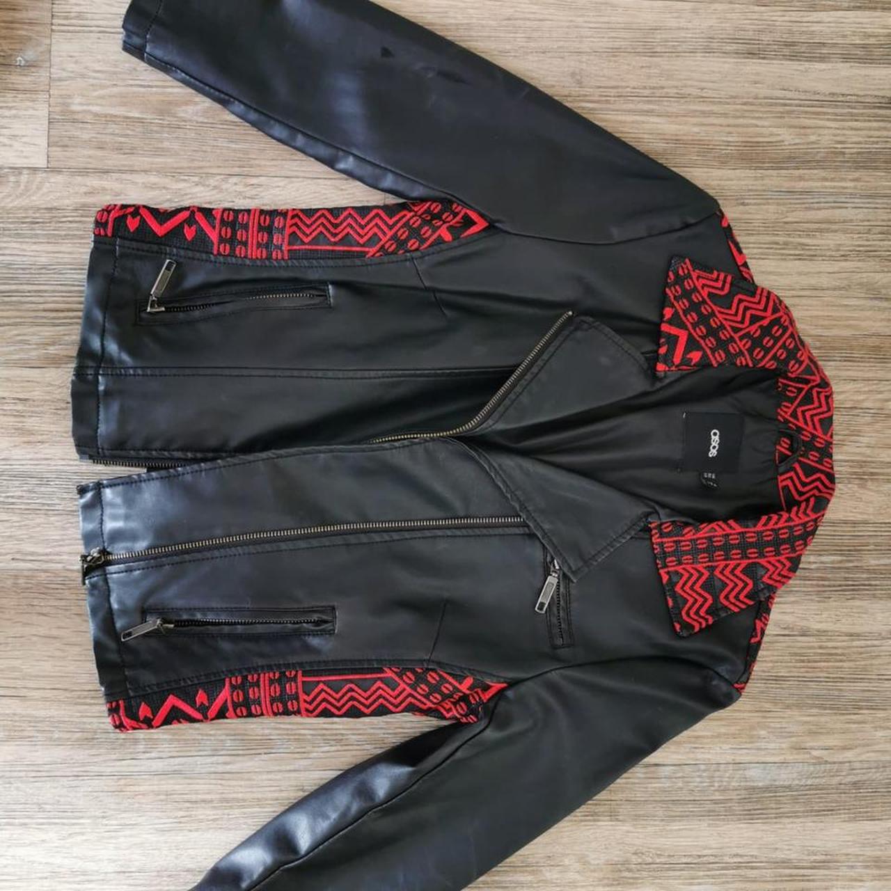 Asos faux leather/ pleather jacket with red sewing... - Depop