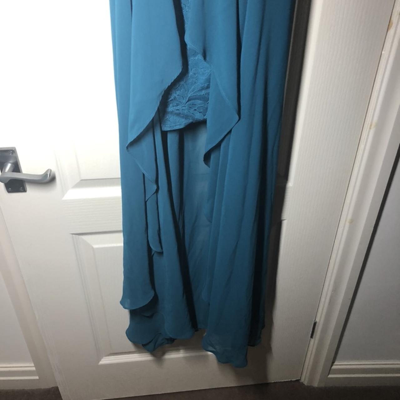 Turquoise formal dress cut short at the front with Depop