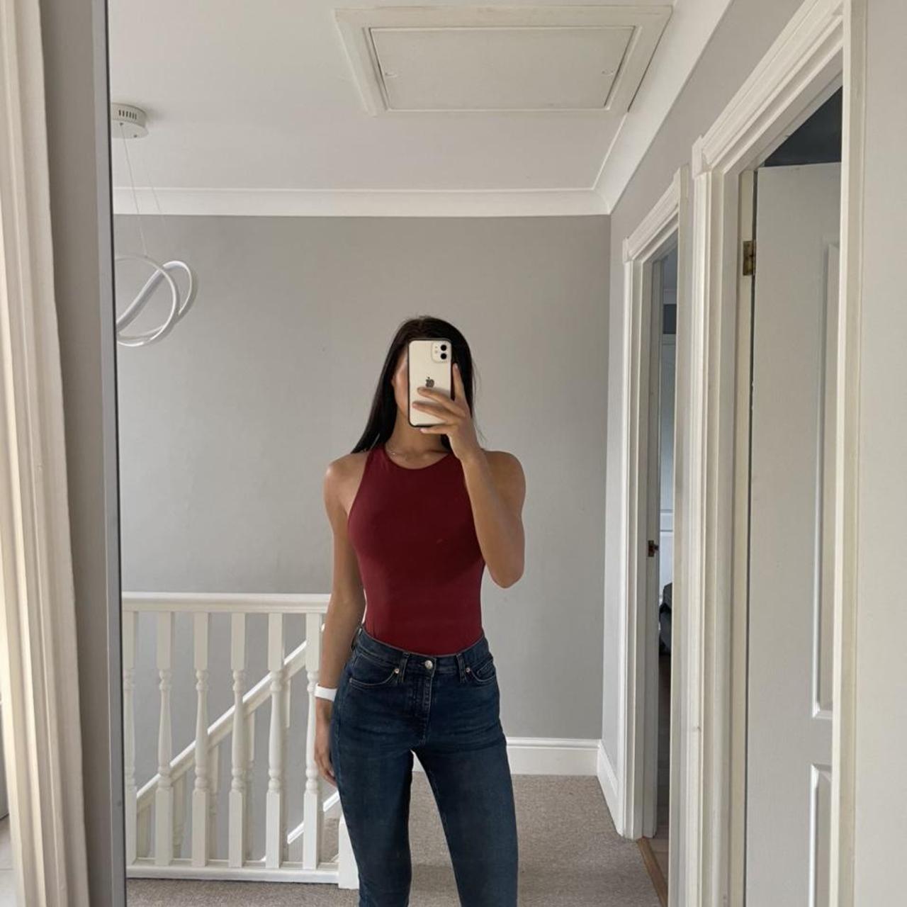 Brand New Zara Burgundy racer bodysuit size S... Depop