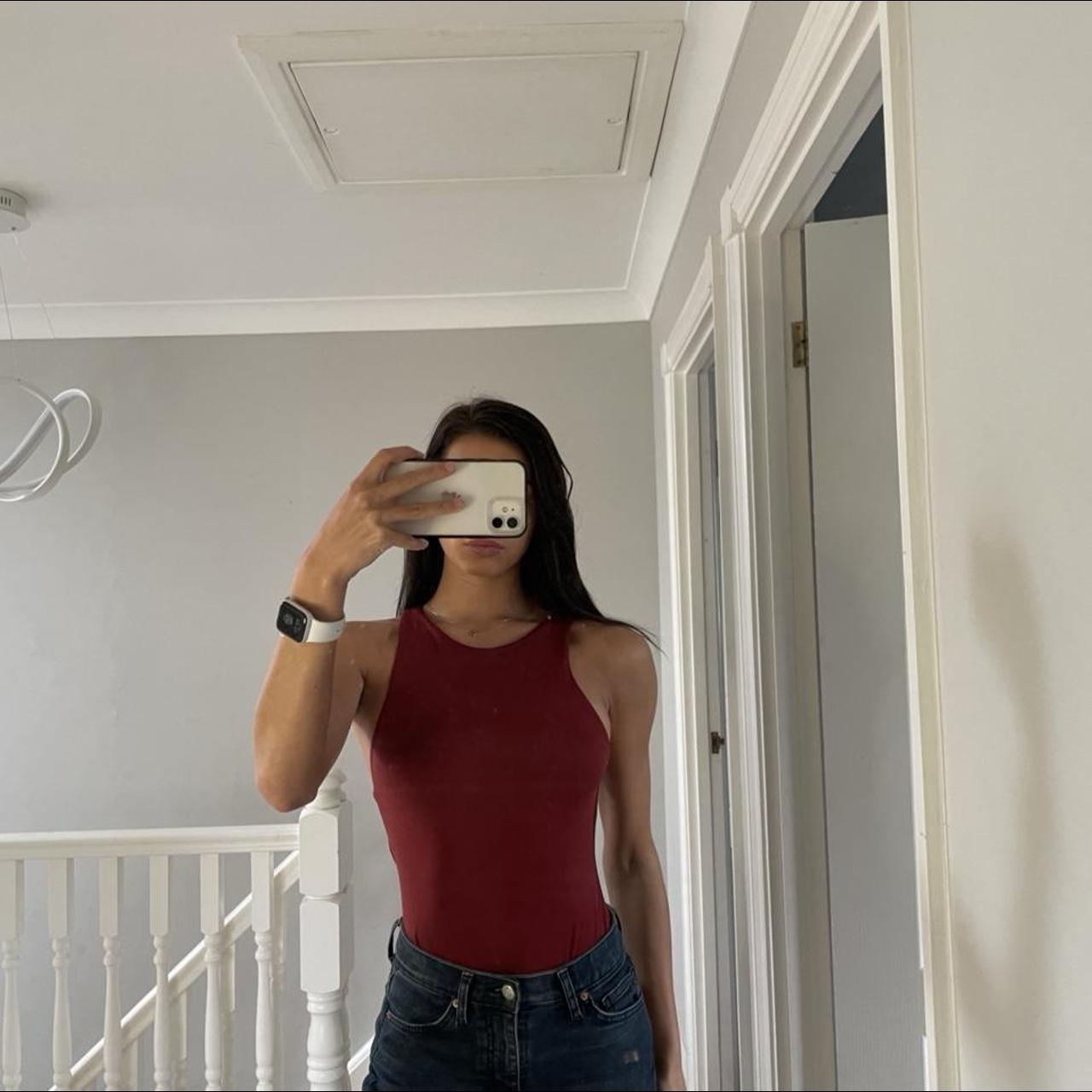 Brand New Zara Burgundy racer bodysuit size S... Depop