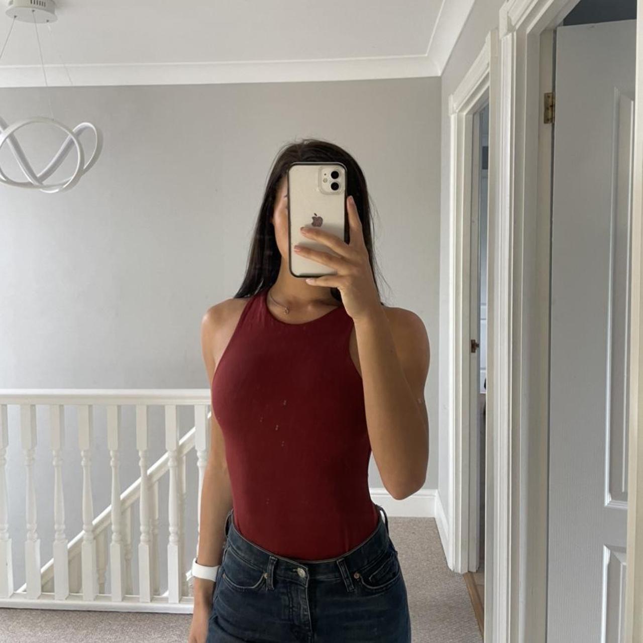 Brand New Zara Burgundy racer bodysuit size S... Depop