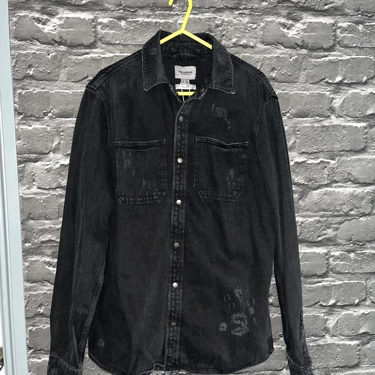 Pull & Bear distressed black denim shirt. Brand New... - Depop