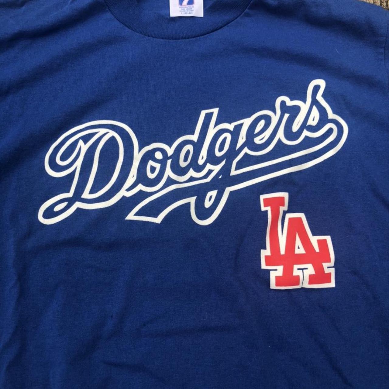 true vintage unisex 80s dodgers varsity t shirt in - Depop