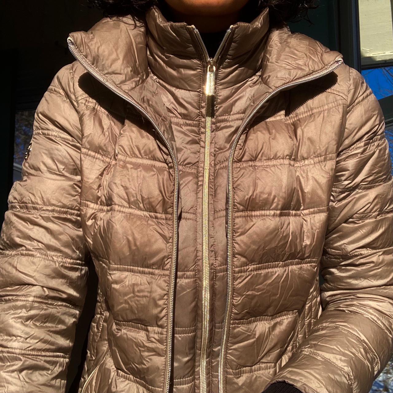 champagne color puffer coat