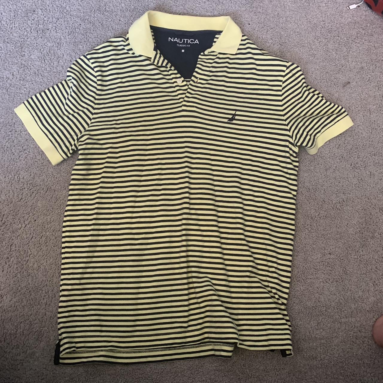 Striped Navy/yellow Nautica Polo; Size M #nautica... - Depop