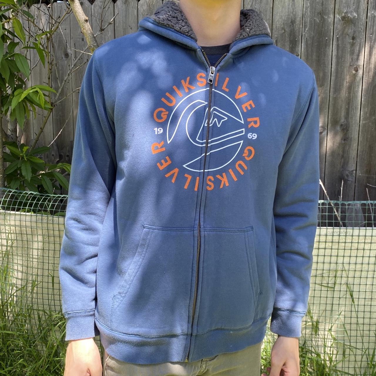 Very soft blue Quiksilver zipup hoodie. Fits size... Depop