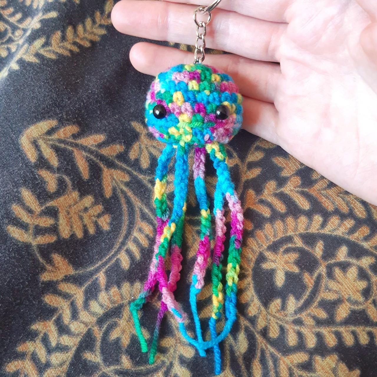 Handmade Crochet Jellyfish Keychain Rainbow... - Depop