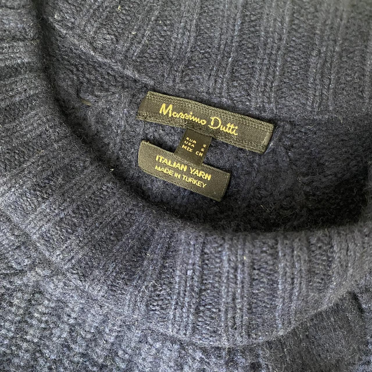 Massimo Dutti navy fisherman style wool jumper with... - Depop