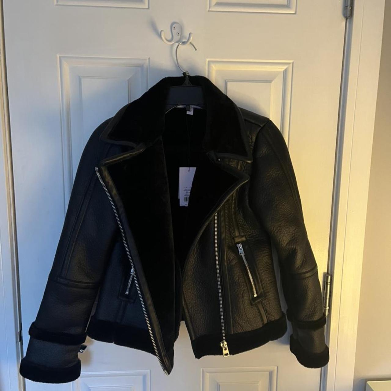 Miss Selfridge BLACK leather jacket with fake fur... - Depop