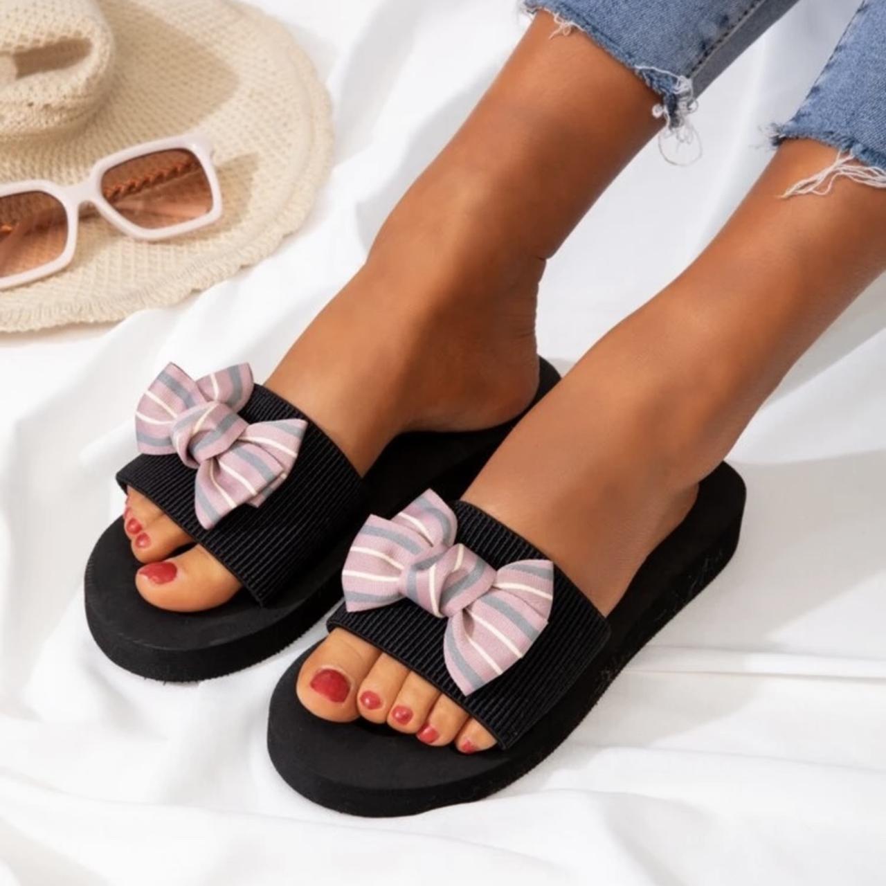 Black bow sliders discount womens