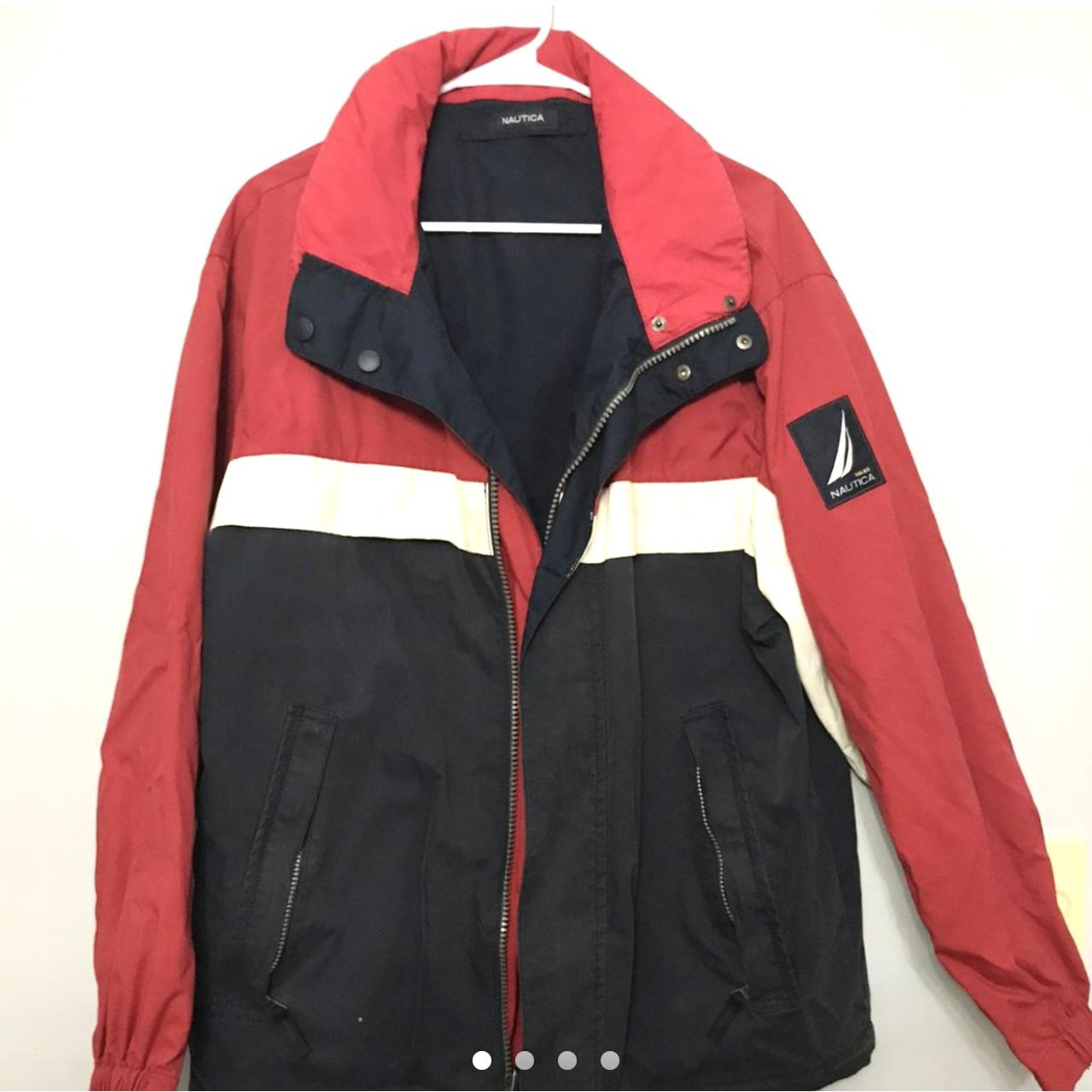Men's red black and white color block full front Depop