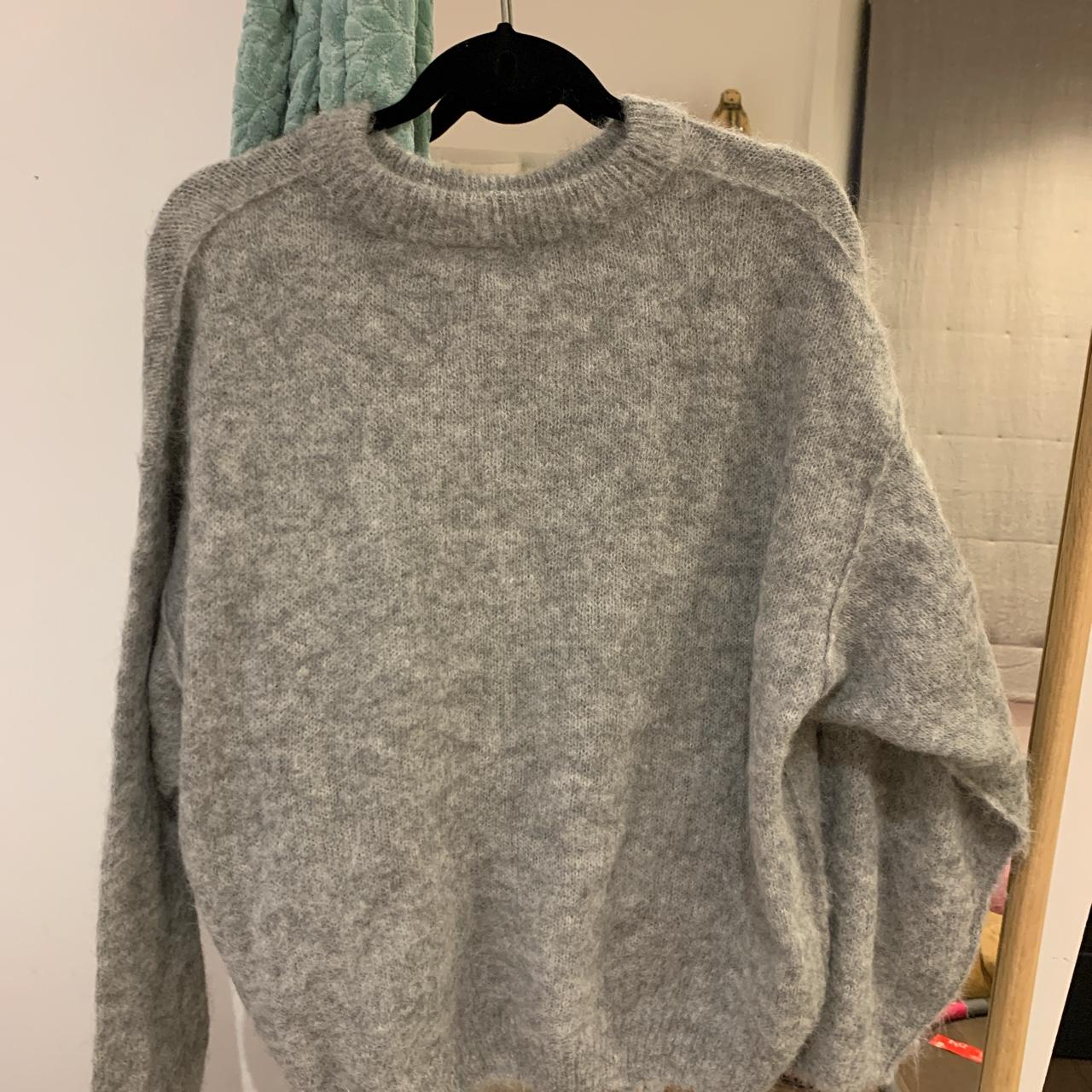 Free People Grey Jumper Knitted alpaca fur... - Depop