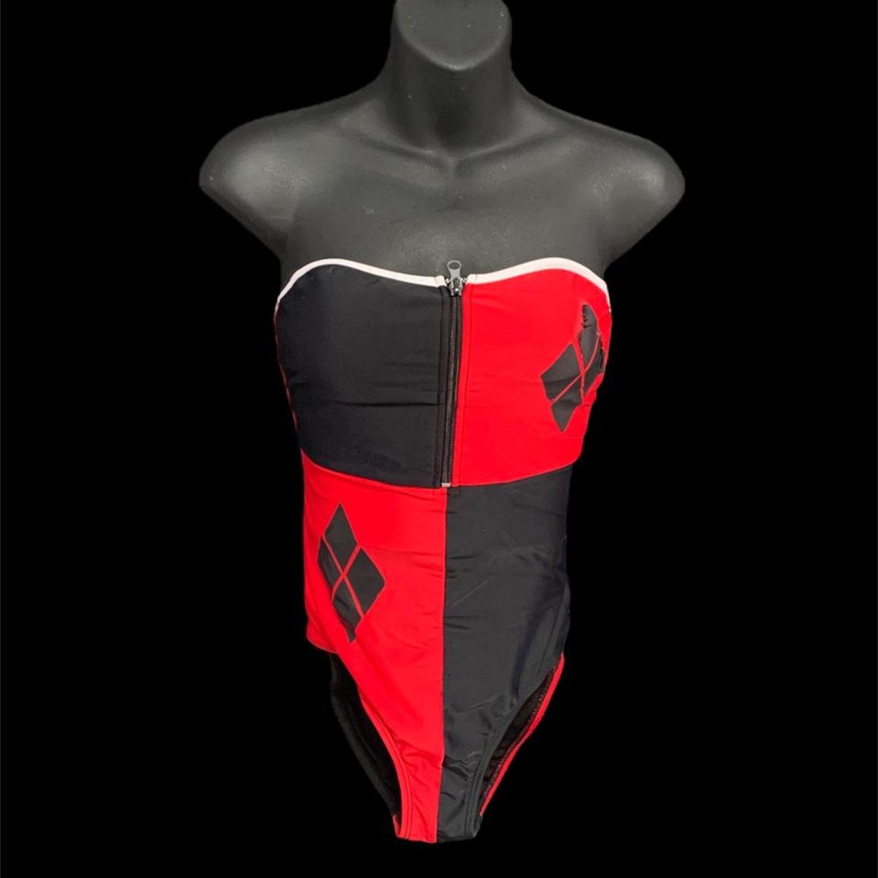 DC Comics Women's Red and Black Swimsuit-one-piece | Depop