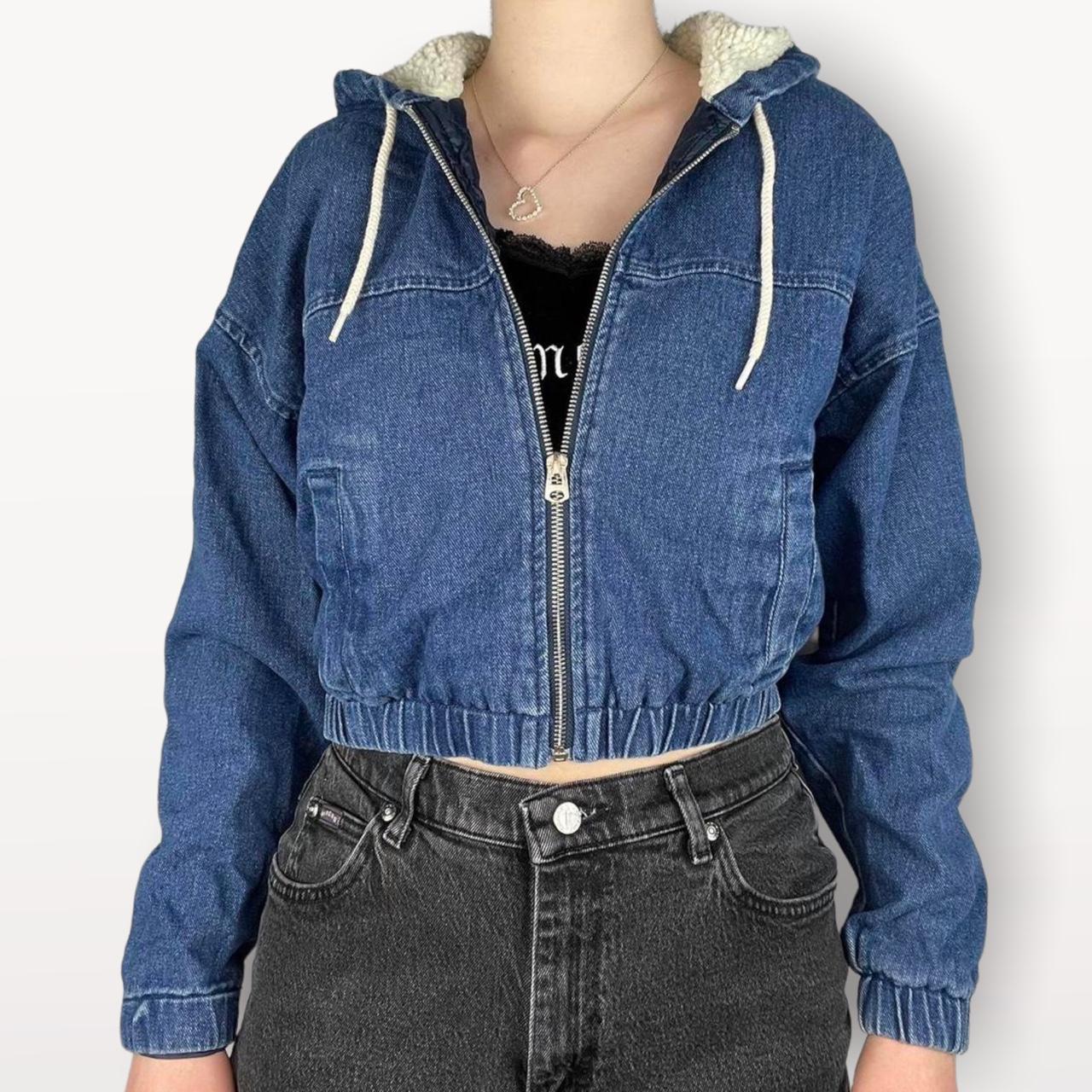 Cropped zip up jean jacket with quilted lining and... Depop
