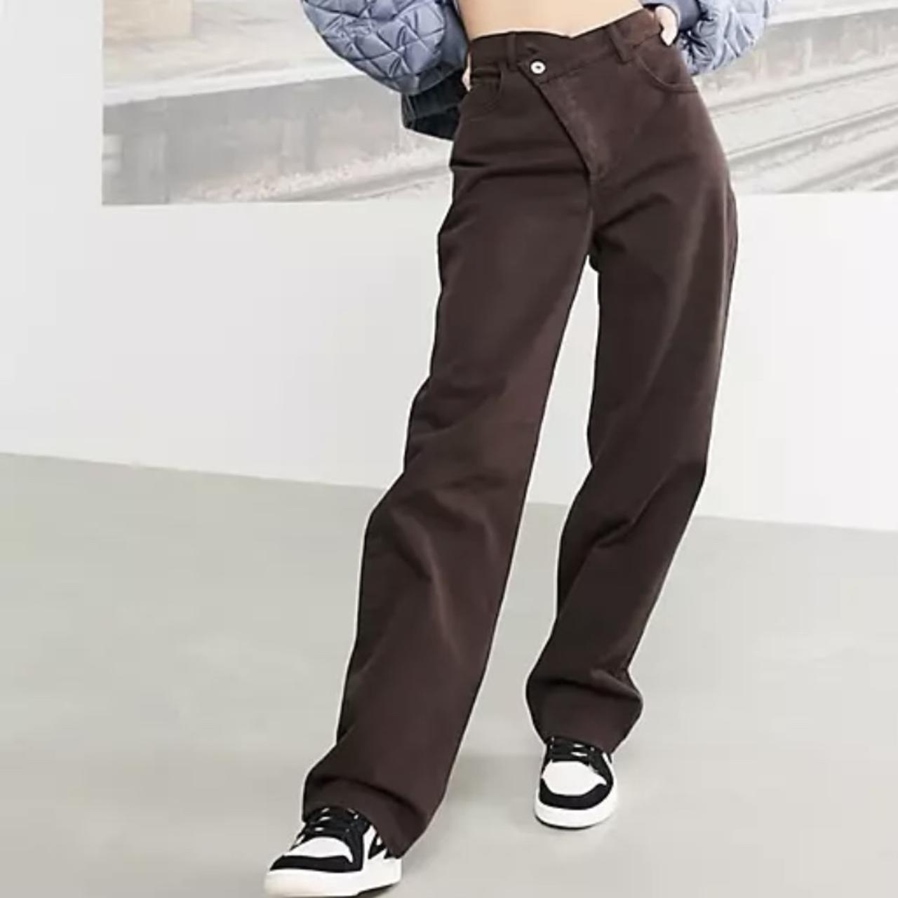 collusion x014 stepped waistband dad jeans in brown