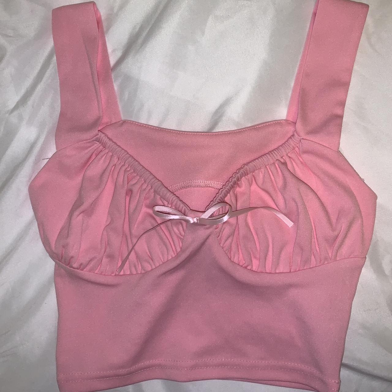Cute pink crop top with bow. Brand new without tags.... - Depop