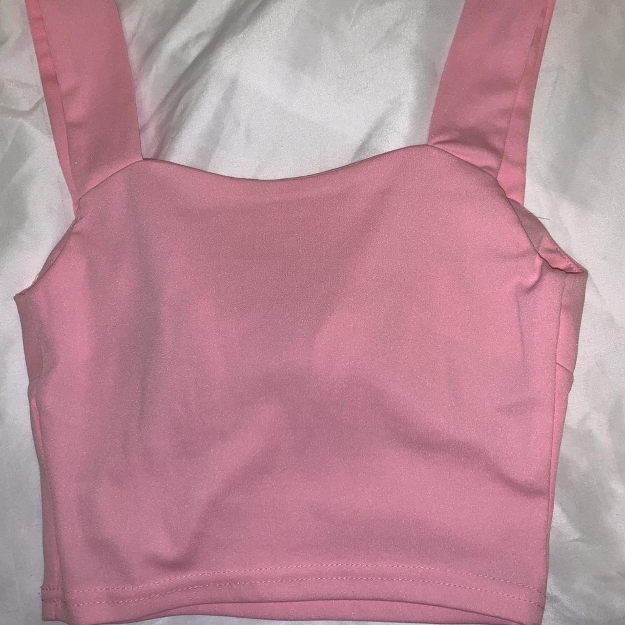 Cute pink crop top with bow. Brand new without tags.... - Depop