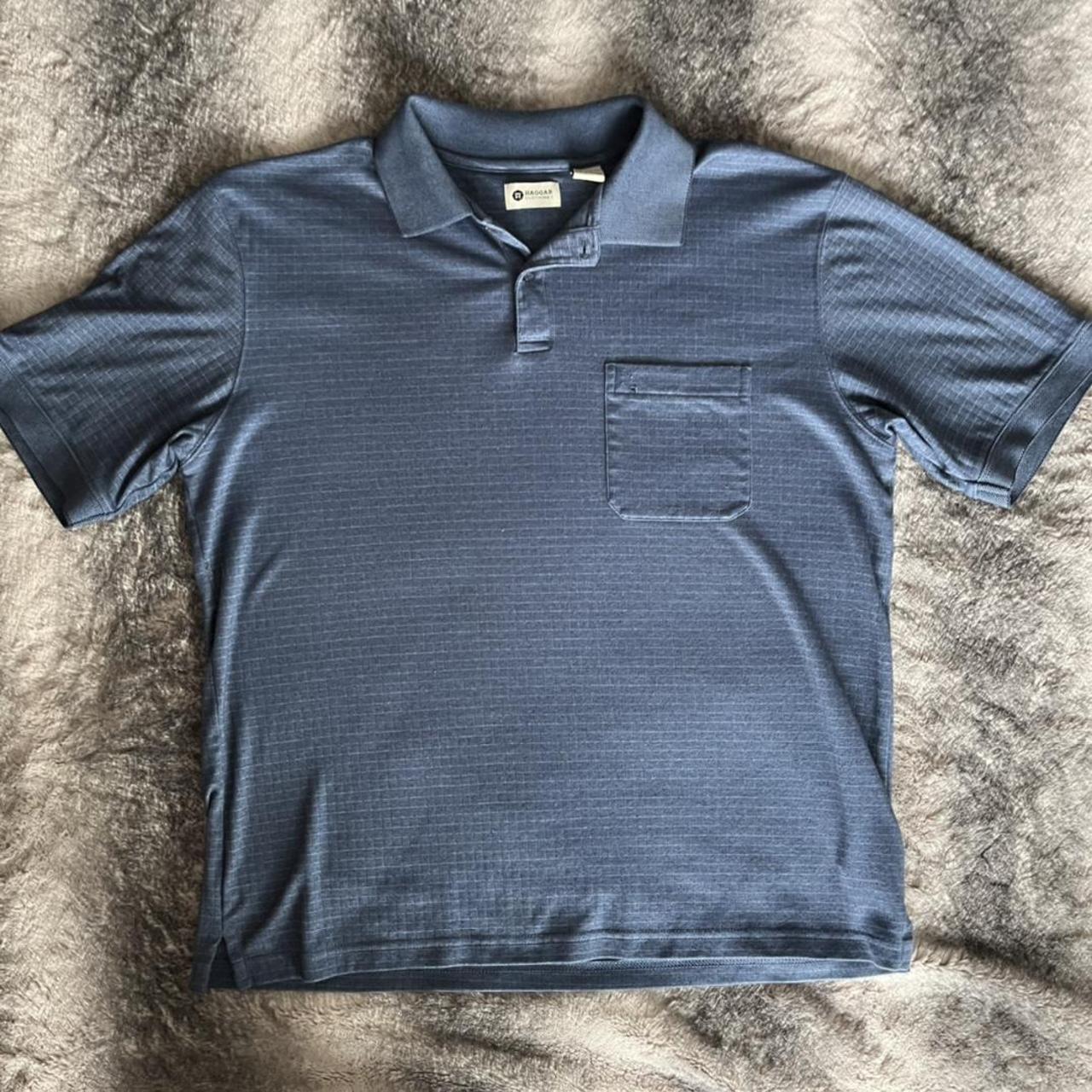 HAGGAR blue collard shirt in good condition, minor... - Depop